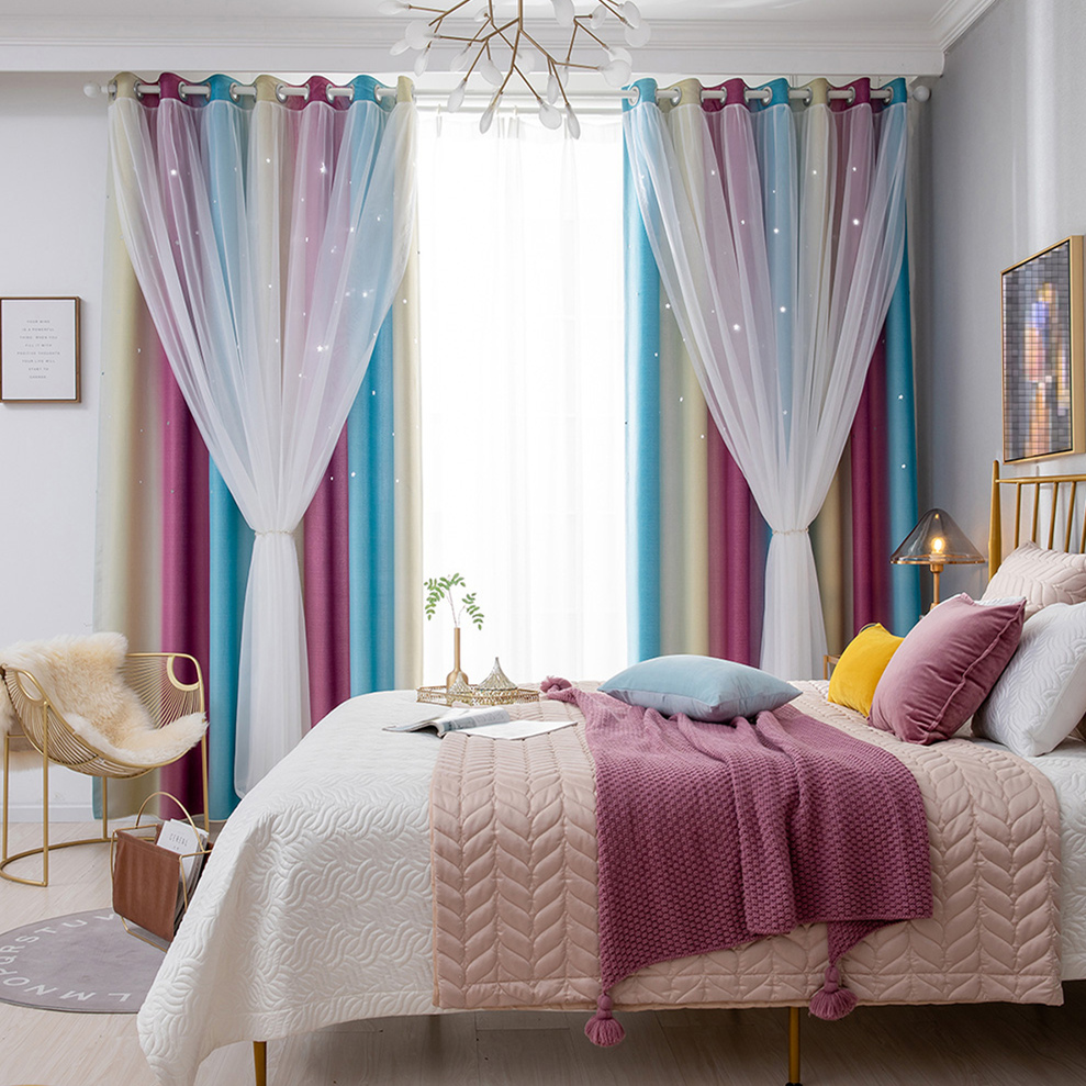 

Blackout Star Curtains Stars Blackout Curtains for Kids Girls Bedroom Living Room Colorful Double Layer Star Window Curtain, 04