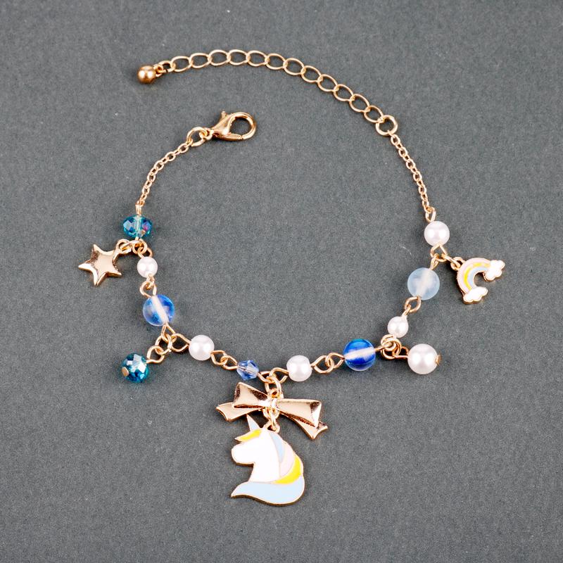 

Fashion Women Jewelry Accessories Cute Animal Bow Enamel Rainbow Bracelet Pearl Link Chain Bracelets Charm Girl Bangle Christmas