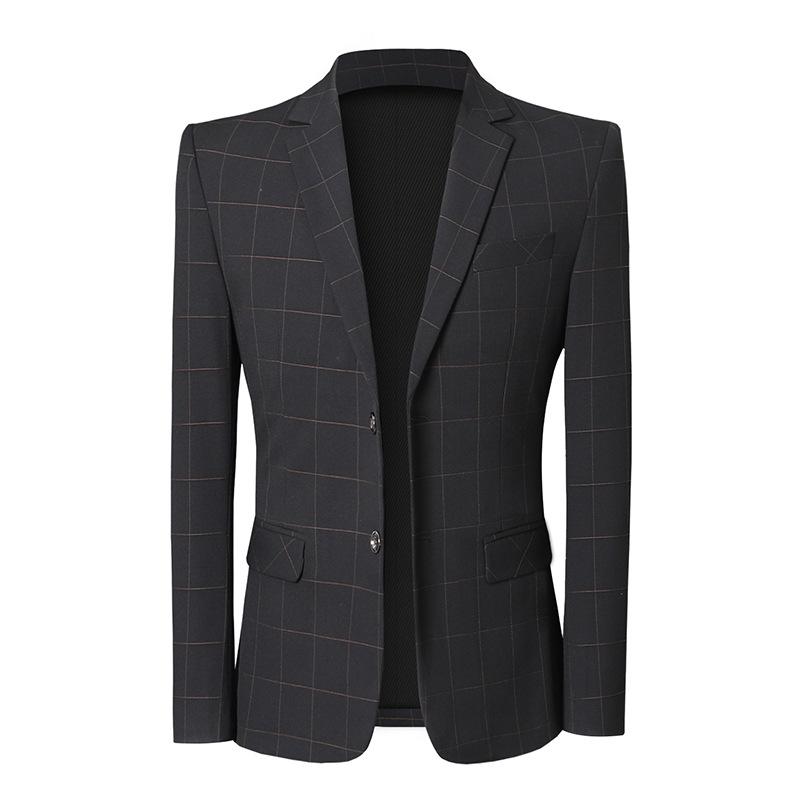 

Plaid Men Slim Blazer Fashion Check Jackets Wedding Groom Formal Casual Business Party Office Work Suit Jacket Black Light Gray
