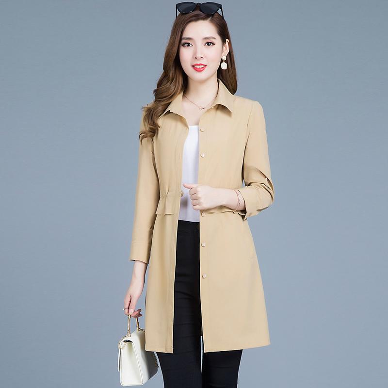 

Spring new Casual Large size -4XL Trench Coats Women's clothing temperament Single Breasted Medium and long section Trench, Khaki