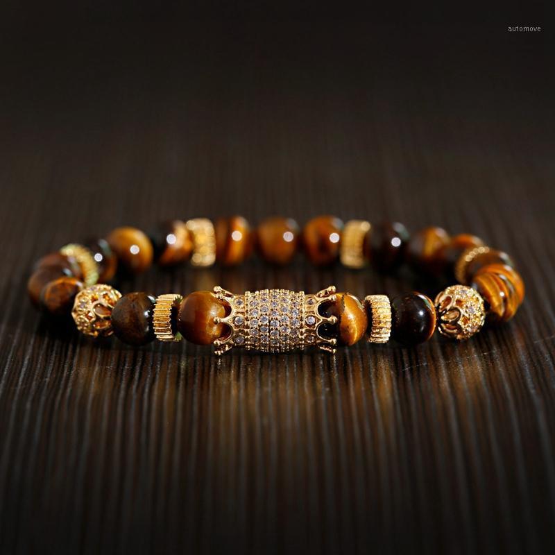 

Luxury Classic Crown Bracelet Homme Charm Bracelet For Men Jewelry Tiger Eye Stone Beaded Fasion Jewellery1