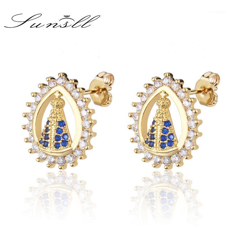 

SUNSLL Fashion Madonna Design earring Gold Copper Zircon Water Earring Party Religion Jewelry for women Gift1