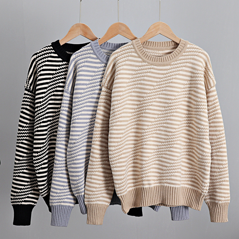 

2021 New Thick Oversized Women Pullover Long Sleeve Lady Outfits Luxury Jacquard Knitted Jumper Warm Female Sweater Tops Nwf2, Khaki y631