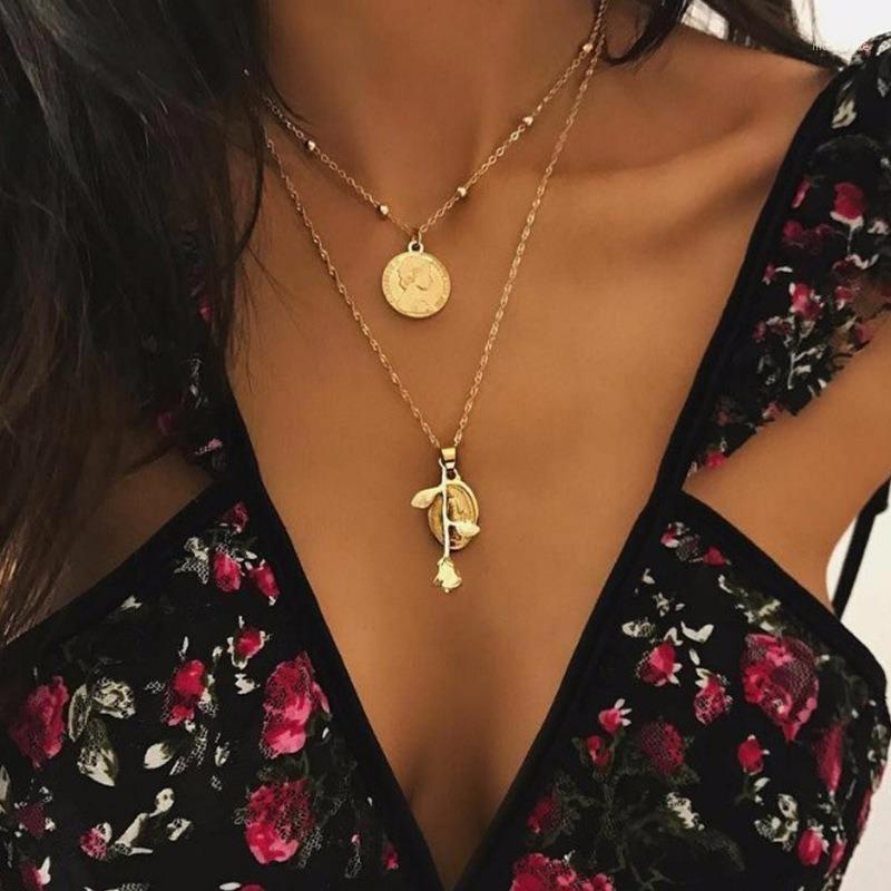 

Necklaces Bohemia Jewelry Clavicle Necklace Multilayer Chain Women High Quality Girl Rose Gold Color Zinc Alloy Metal Collares1