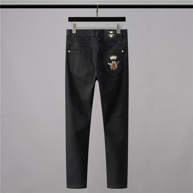 

Men's Jeans High 2021 Classical Vintage Morden Luxurious Embroidered Bee Crown Cotton Denim Pants Comfort Casual 28-38 #N404