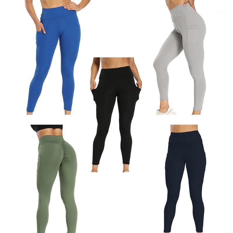 

Women High Waist Workout Yoga Pants Scrunch Ruched BuLifting Sports Leggings Fitness Gym Solid Color Tights Pockets1, Gn