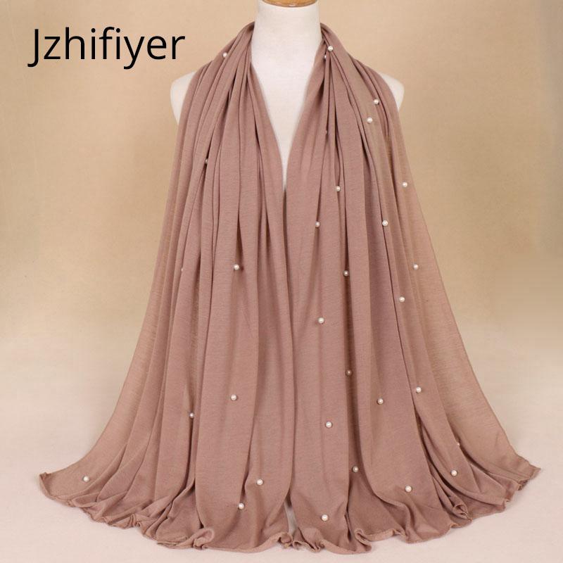 

single jersey scarf polyester muslim hijab head cover bandana mujer pearl plain stole arab womens cape 180g 21colors bufanda