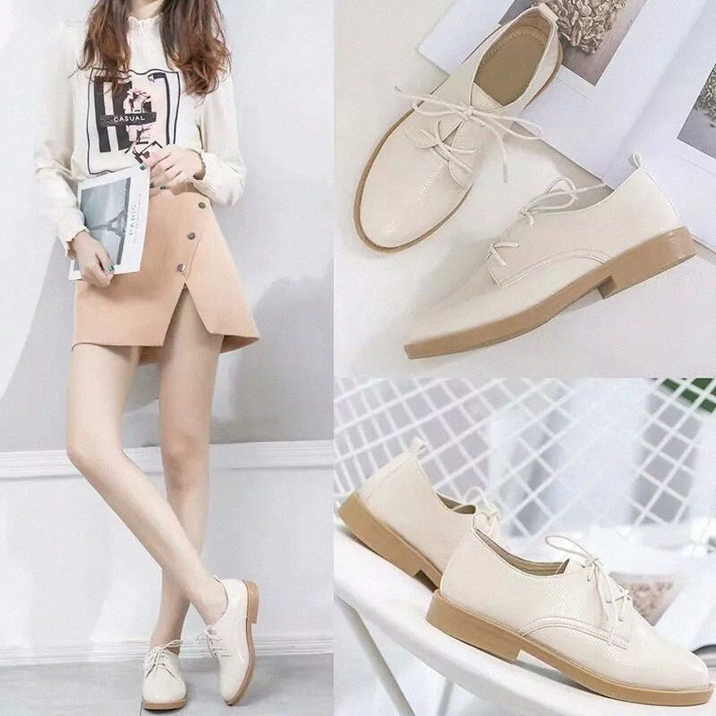 

2021 British Style Leather Shoes Female Jk Flat White Women's Shoes Female Retro Wild Black Thick Bottom Boots Laces #Lu90