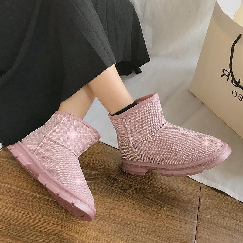 

Warm New Plush Winter Boots Female Crystal Bling Shine Snow Boots Thick Bottom Platform Slip on Ankle Women Shoes Woman1, Pink