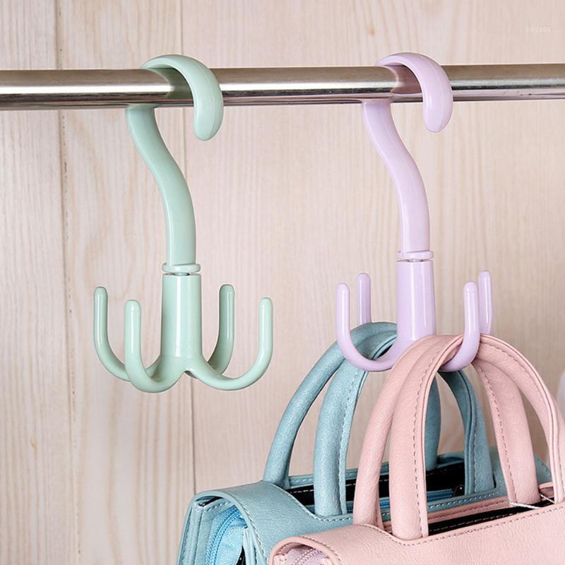 

360 Degrees Rotated 4 Hooks Plastic Handbag Clothes Ties Bag Holder Shelf Hanger Hanging Rack Storage Organizer1