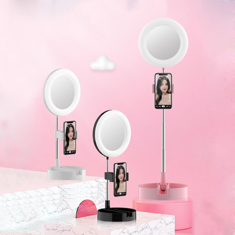 

Foldable Ring Light LED Selfie Table Phone Video Photography 64 LED Fill Lamp With Mirror Stand for Studio Makeup Tiktok Youtube