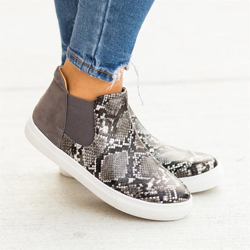 

HOT Autumn Women Boots Casual Canvas Shoes Woman Flats Sneakers Leopard Ankle Boots Women Platform Shoes Plus Size 35-43 XKD2052, Gray