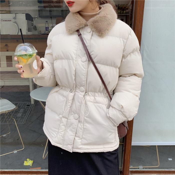 

2020 Autumn Winter New Korean Style Students Thickened Warm Quilted Jacket Cinched Cotton-padded Parkars Coat Women's Fashion, Beige