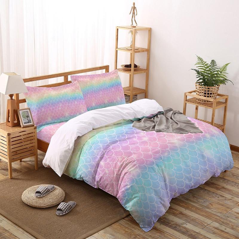 

Scales Ocean Rainbow Printed Bedding Sets Duvet Cover Set Pillowcase Bed Home Bedclothes Linen1, As pic