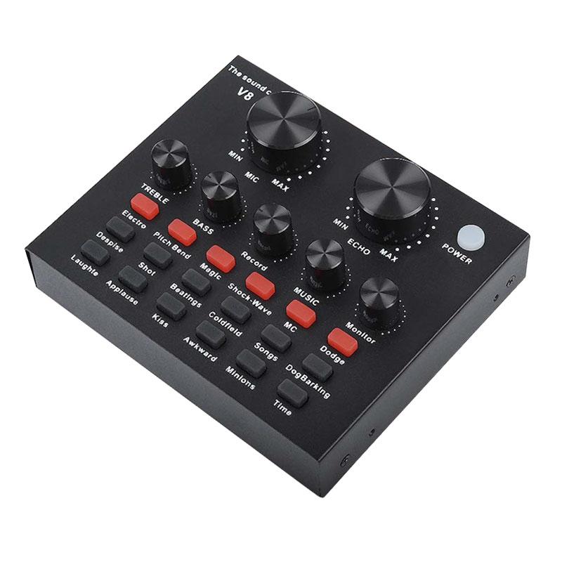 

V8 Sound Card Audio Interface External Live Broadcast Microphone Sound Card For Karaoke Singing Computer Android