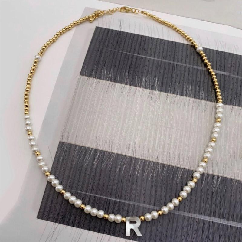 

26 Letter Pendant Necklace Handmade golden beads freshwater pearl mix and match Adjustable neck accessories Gift for friend