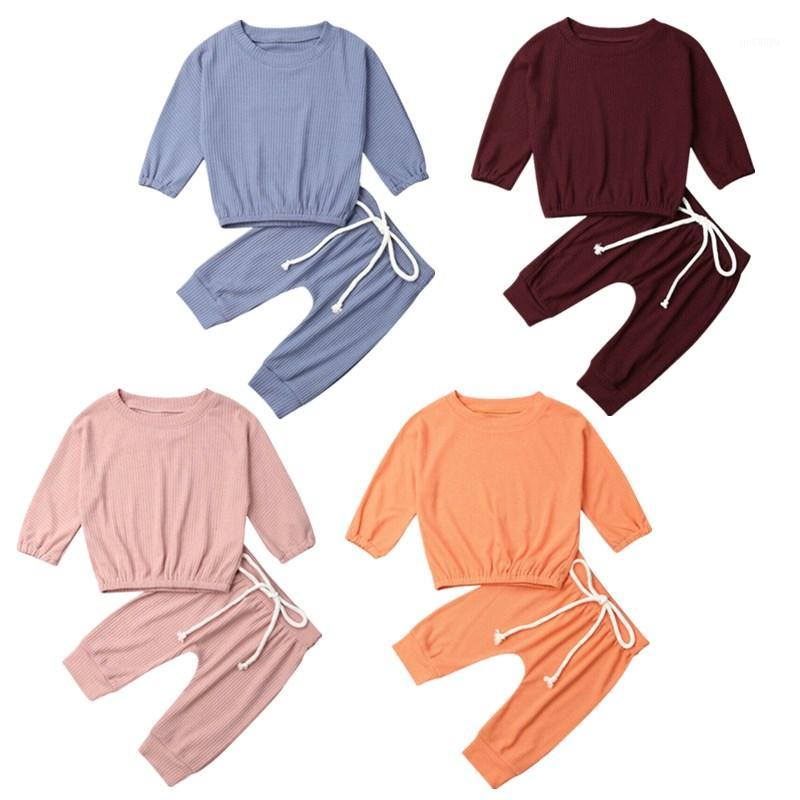 

Kids Baby Girls Clothes Set Autumn Spring Toddler InfantLong Sleeve Knitted T-shirt Trousers Pants Clothing Solid Casual 2PCS1, Blue