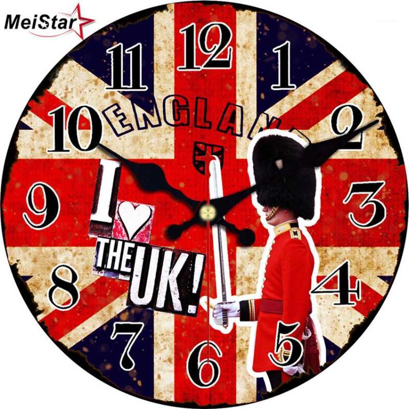 

Wooden Wall Clock London British Flag Large Wall Clocks Vintage Retro London Street Old Car Silent Round Clock 6 Inch1