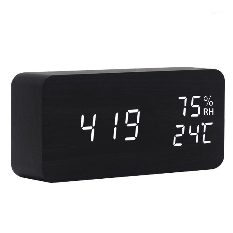 

LED Wood Clock Home Furnishing Sound Control LED Intelligence Alarm Clock Originality Noctilucent Mute Humiture Alarm1