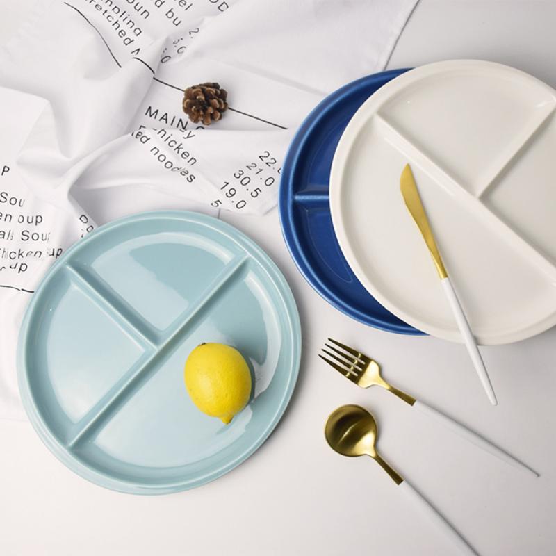 

1PC Round Ceramic Plates 10 Inches Three Compartments Tableware Bone China Plate Porcelain Plate for Kitchen Gift