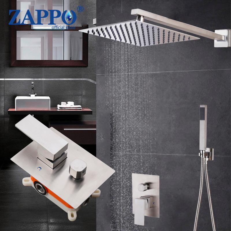

ZAPPO 10 Inch Brushed Nickel Shower Faucet Ultra-thin Shower Head Wall Mounted Bathroom Rainfall Head & Hand Faucet Set