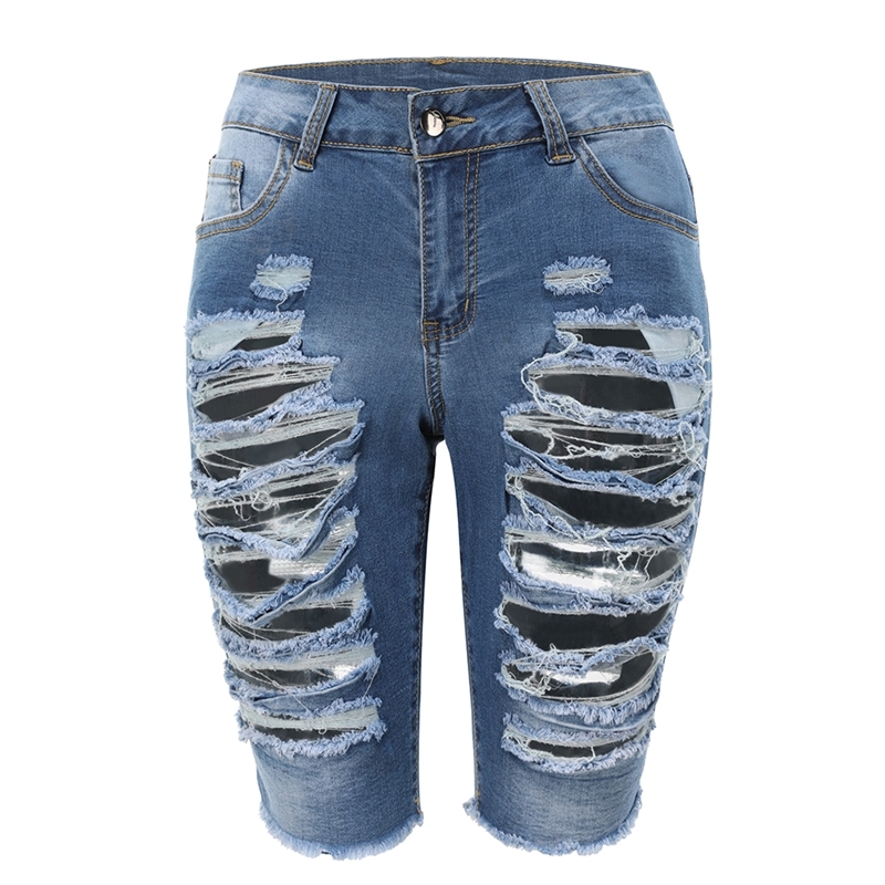 

Womens Middle Rise Stretchy Denim Shorts Knee Length Curvy Bermuda Stretch Short Jeans Y200822, Blue 2