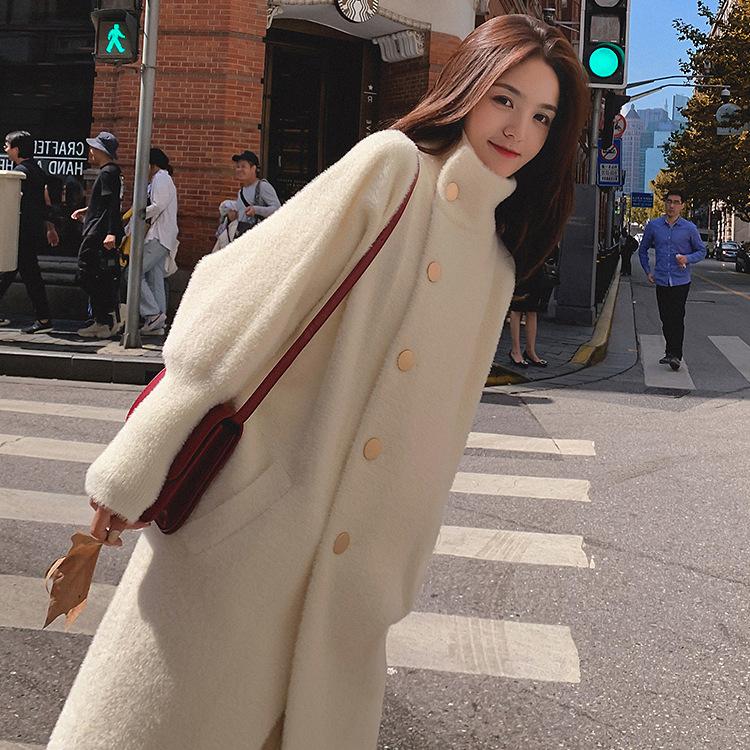 

Bottle 2020 new mink like fur coat for women's winter thickened loose knee length double faced woolen coat, White