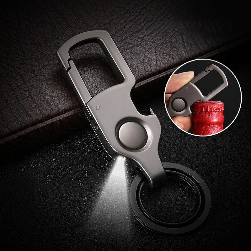 

Keychains 2021 Fashion Keychain LED Lights Lamp Beer Opener Bottle Cool Key Chain Multi-function Ring For Men Women Gift