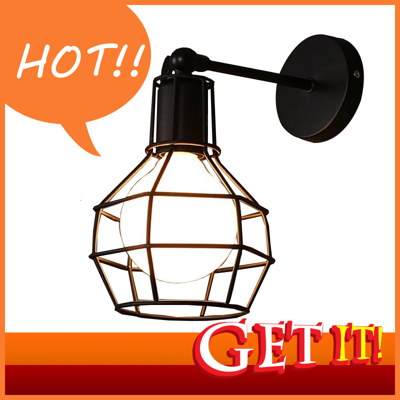 

2021 New Vintage American E27 Led Cage Black Iron Wall Lights Bedroom Bar Counter Retro Indoor Reading Multi-site J5pk