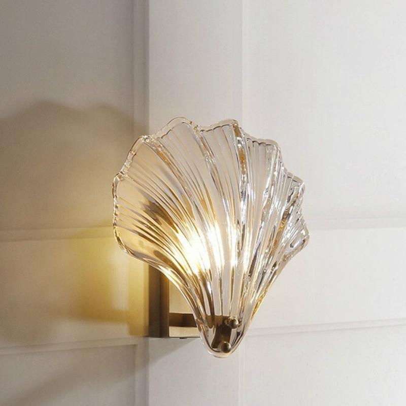 

Nordic copper modern light luxury shell wall lamp living room background wall bedroom children's room bedside lamp WF1024