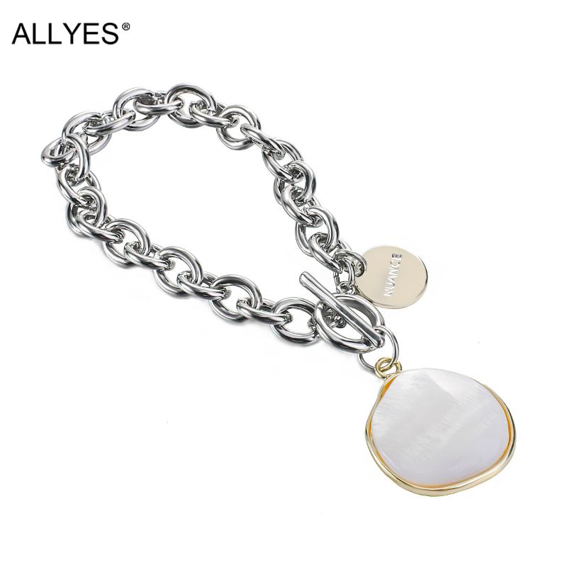 

ALLYES NUANCE Sequin Simple Boho Punk Metal Chain Bracelet Bangle for Women Armband Shell Charm Bracelets Friend Jewelry