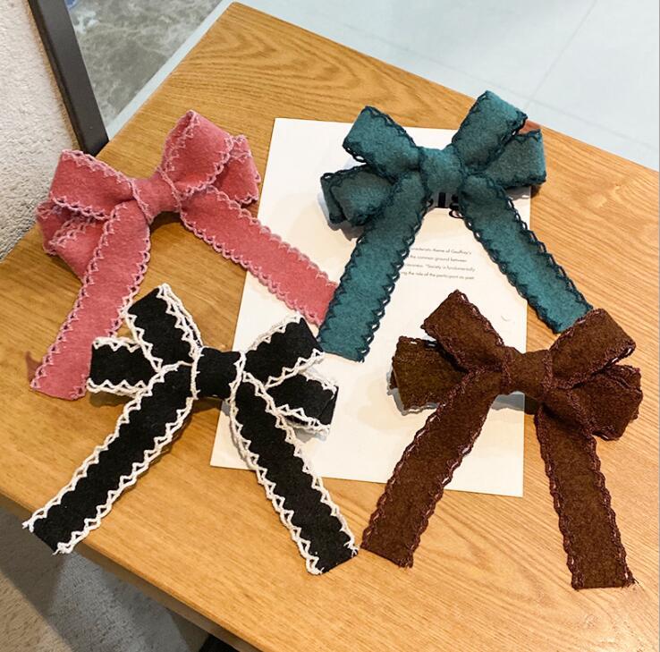 

Korean Style Plush Hairpin Ribbon Wool Bow Hairpin Spring Clip Double Top Clip Girly Heart Headdress