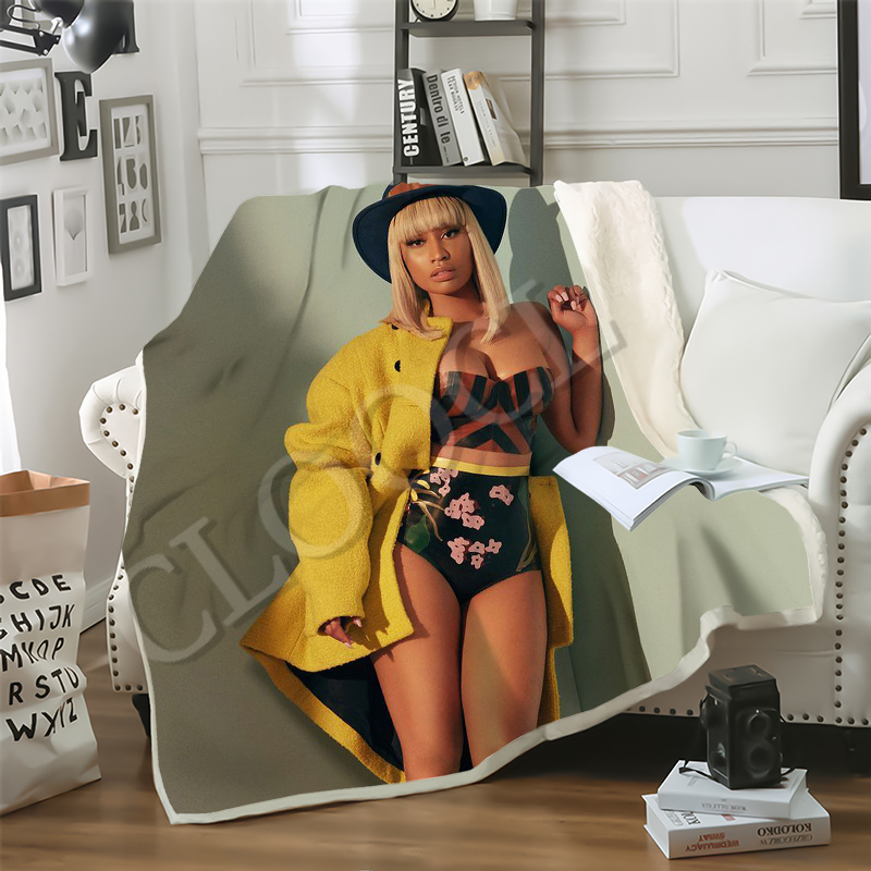 

CLOOCL Factory Wholesale Hip Hop Rapper Nicki Minaj Blankets 3D Print Double Layer Sherpa Blanket on Bed Home Textiles Dreamlike Style