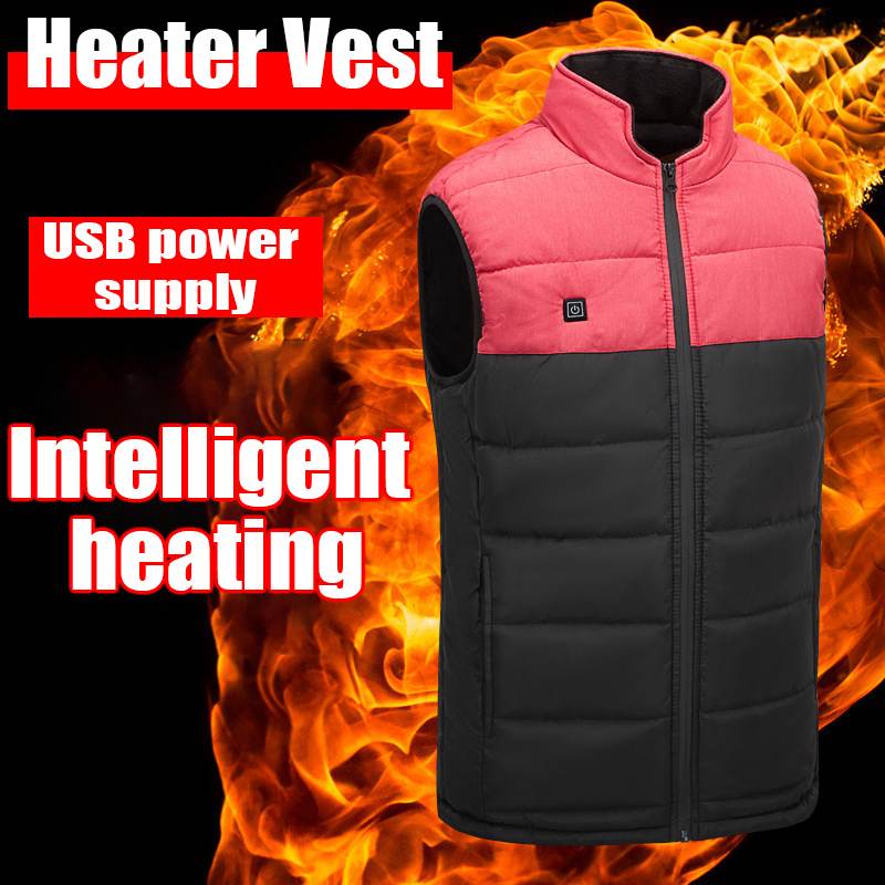 

Outdoor USB Infrared Heating Vest Jacket Men Women Winter Electric Thermal Clothing Waistcoat Camping Hiking Cycling Turtleneck, Red