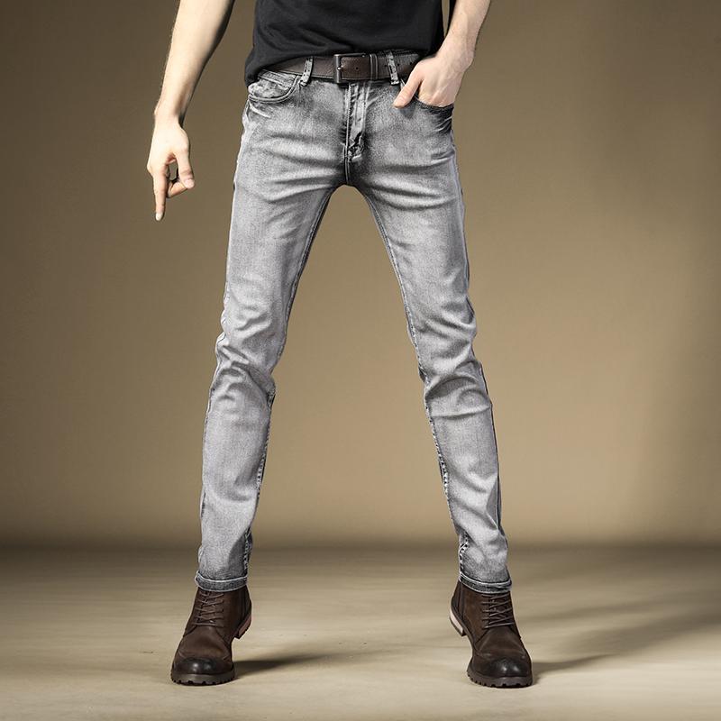 

Vintage Men's Straight Slim Fit Jeans Streetwear Denim Trousers Gray Stretch Pants