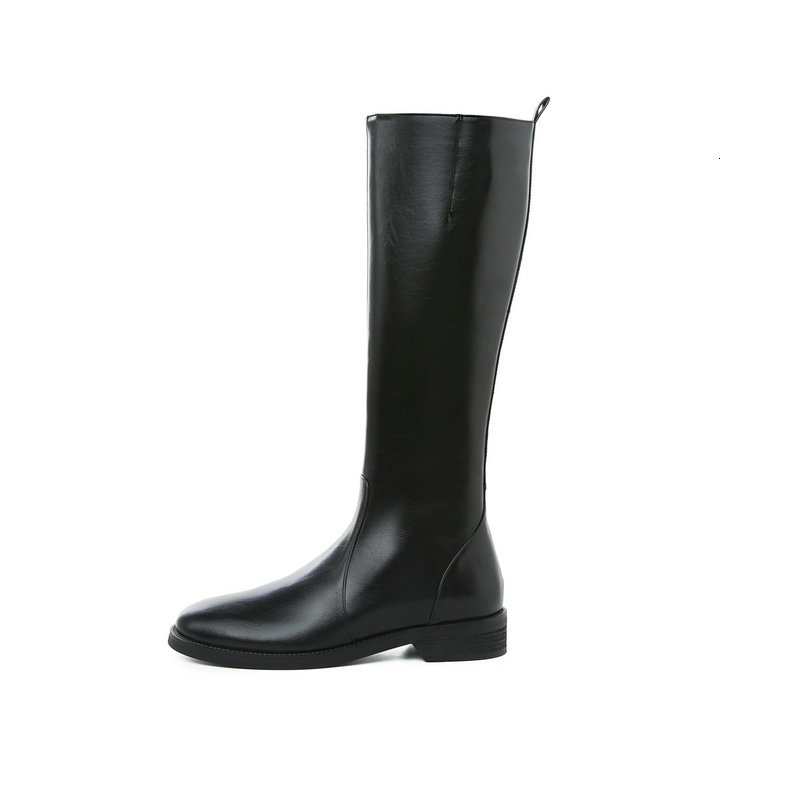 

2021 New Women Fashion Solid Genuine Leather Knee High Night Club Shoes Woman Square Heels Long Riding Boots 3lwn, Black