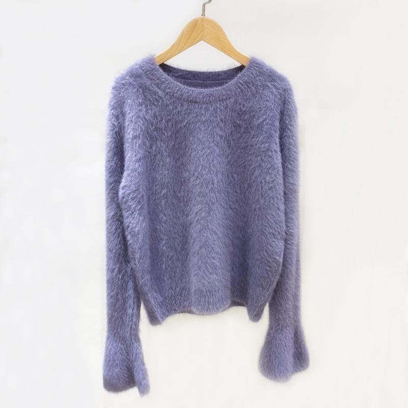 

winter women' mink cashmere Jumper sweater O-neck Trumpet sleeve mink cashmere knitted pullovers keep warm pullovers wsr7441, 007