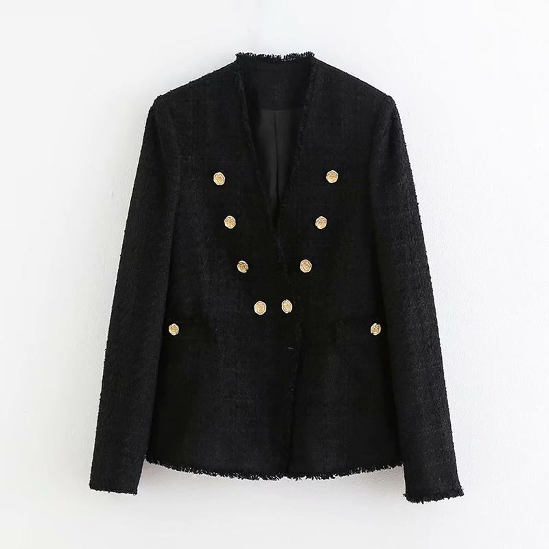 

Fashion Black Color Blazer Women Double Breasted Long Sleeve Casual Coat Female V Neck Button Elegant Jacket Outwear Veste Femme
