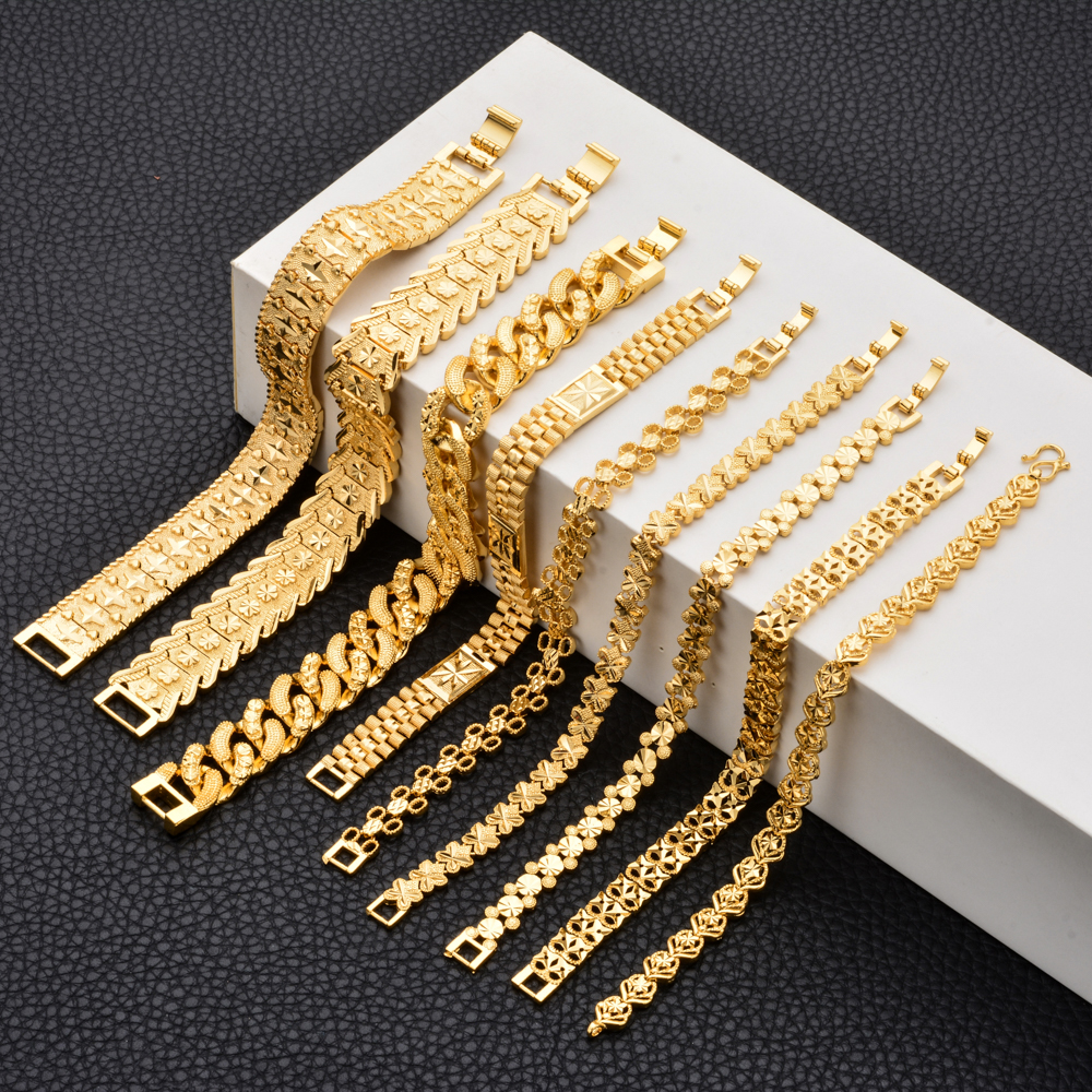 

Fashion Plated 24K Gold Multi Shape Punk Bracelet Curb Cuban Chain Gold Color Bracelets Bangle For Men Women Jewelry Gifts