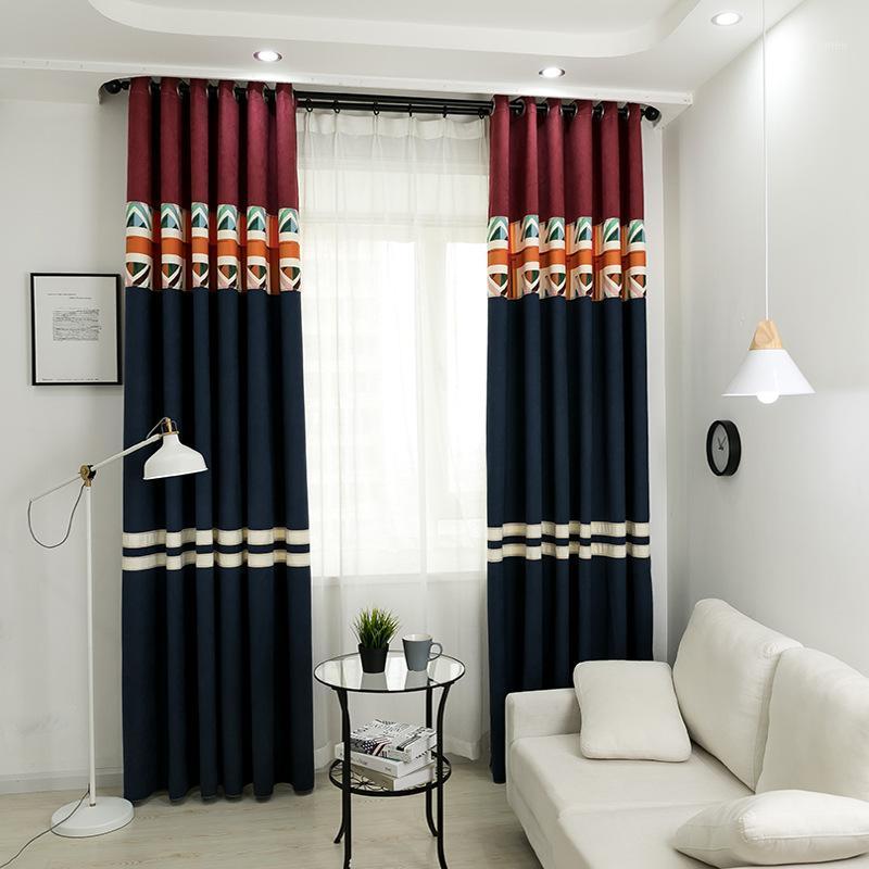 

British Style American Mediterranean Stitching Shading Curtains for Living Dining Room Bedroom.1, Tulle