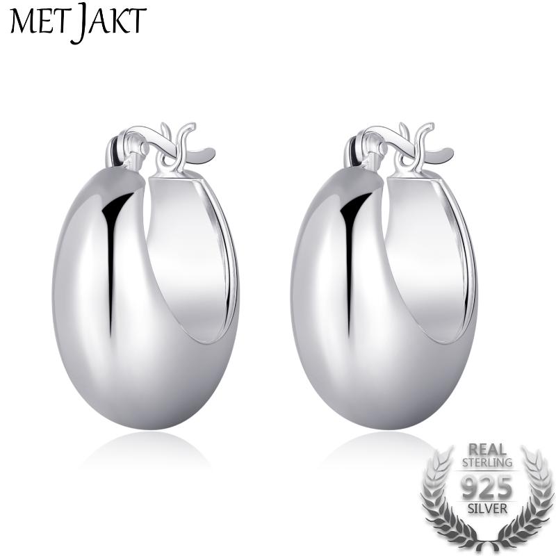 

MetJakt Classic Real 925 Sterling Silver Hoop Earrings for Women's Retro Ethnic Style Circle Earring Fine Jewelry Gift