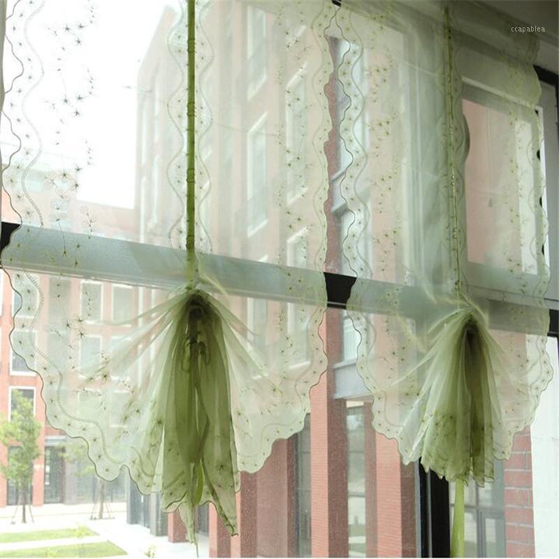 

Free Shipping Green Roman curtain finished American balloon curtain lifting fan voile pastoral balcony lift bedr1