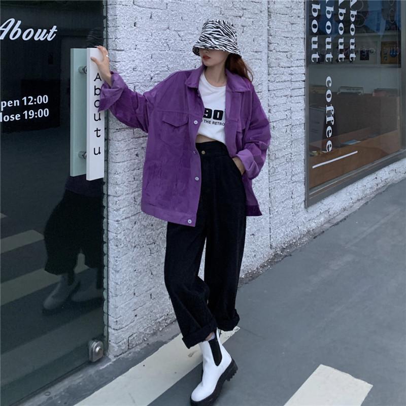 

New style autumn and winter Korean loose retro corduroy women casual jacket, Purple
