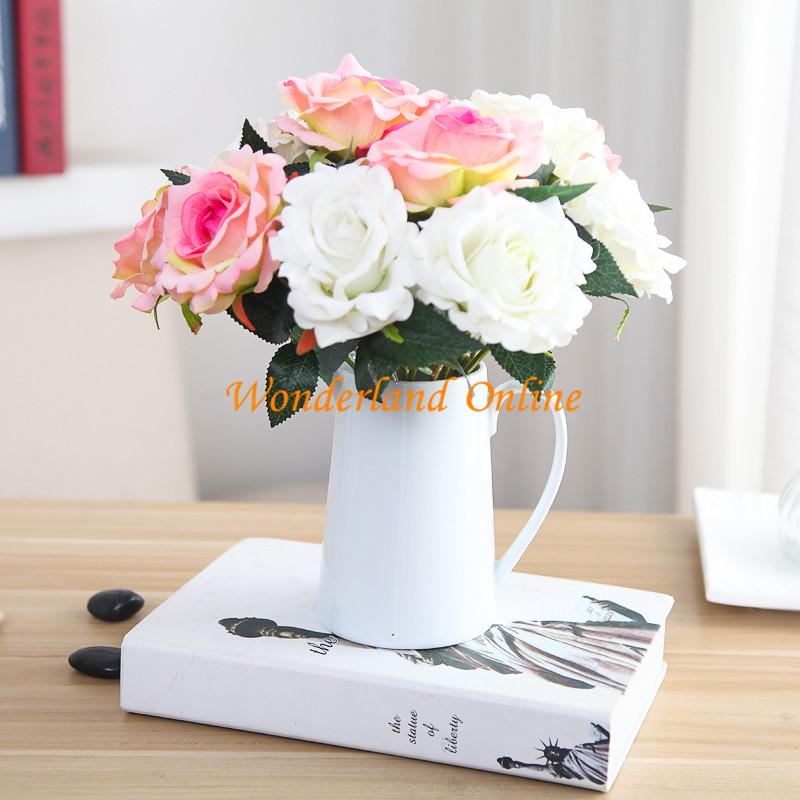 

8color artificial silk single head rose bouquet bridal bouquet wedding flower romantic decorations for home accessories MW03336, White
