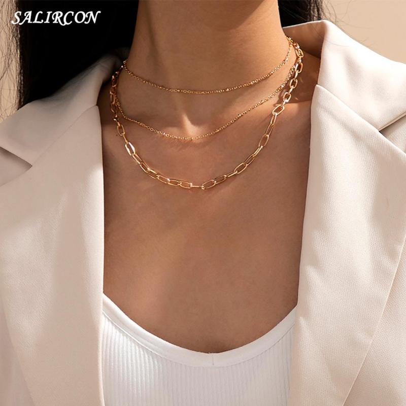 

Salircon Minimalist Multi Layer Link Chain Necklace for Women Vintage Aesthetic Thin Choker Necklace Kpop Fashion Jewelry Gift