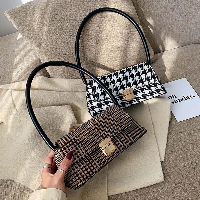 

Niche Design Houndstooth Woolen Handbags 2021 New Fashion All-match Handbag Shoulder Bag Underarm Bag Width: 25cm, Brown