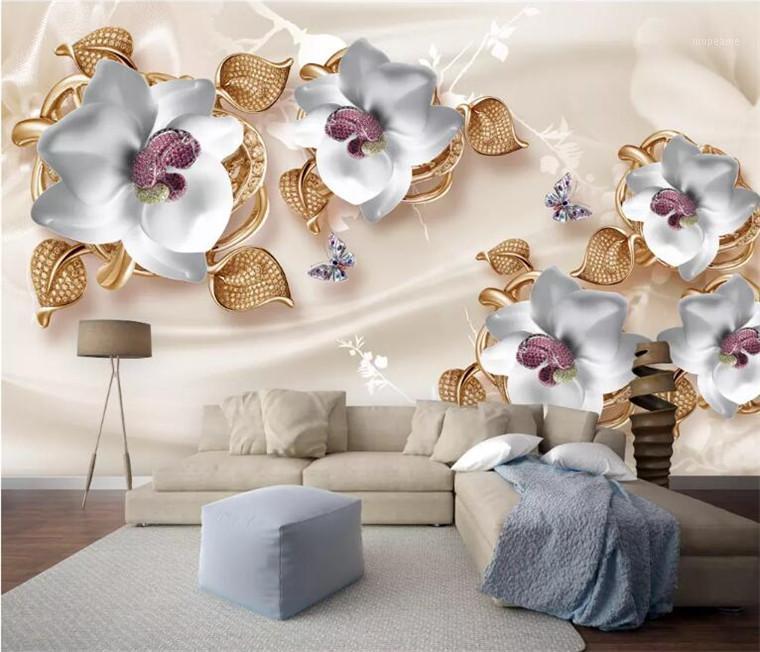 

environmental Custom Wall Mural Wallpaper 3d European Style luxury 3d jewelry flowers TV backgroud Wall Painting Wallpaper1, Silk cloth