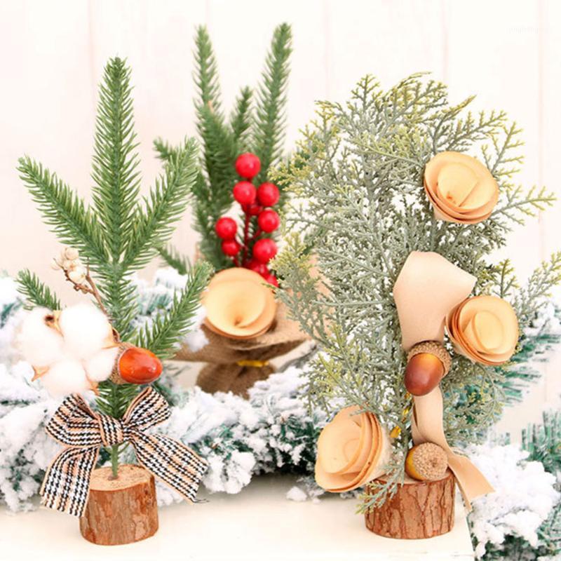 

25CM Artificial Christmas Tree With Red Berries Pine Cone Holiday Tabletop Decoration Household Small Party Supplies1