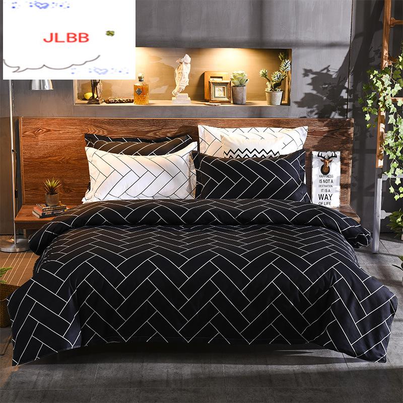 

Nordic Fashion Bedding Set Black White Twill Plaid 3/4pc Bed Linens AB Side Duvet Cover Set Bed Cover Pillowcase Home Linens, 01