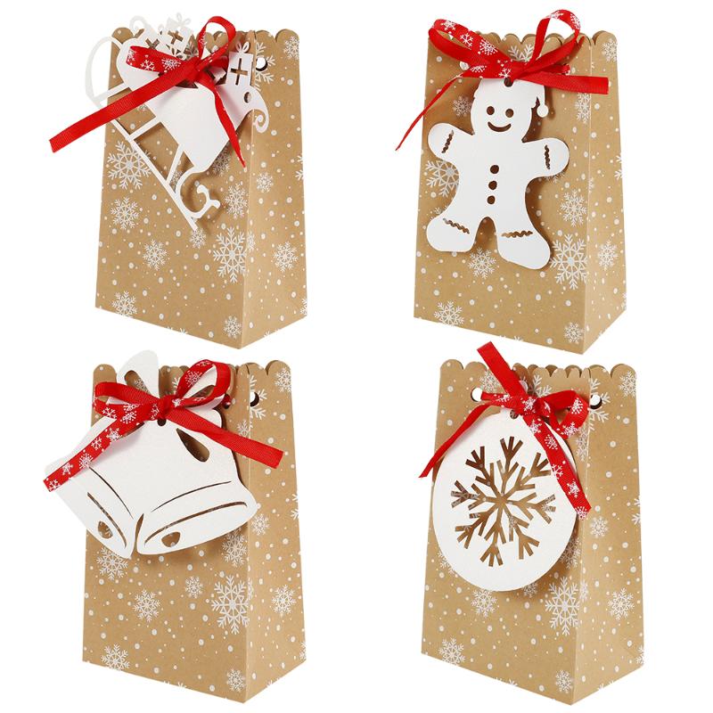 

Christmas Decorations 12/24pcs Merry Gift Paper Bags Xmas Tree Packing Bag Snowflake Candy Box Year 2021 Kids Favors Noel Decor